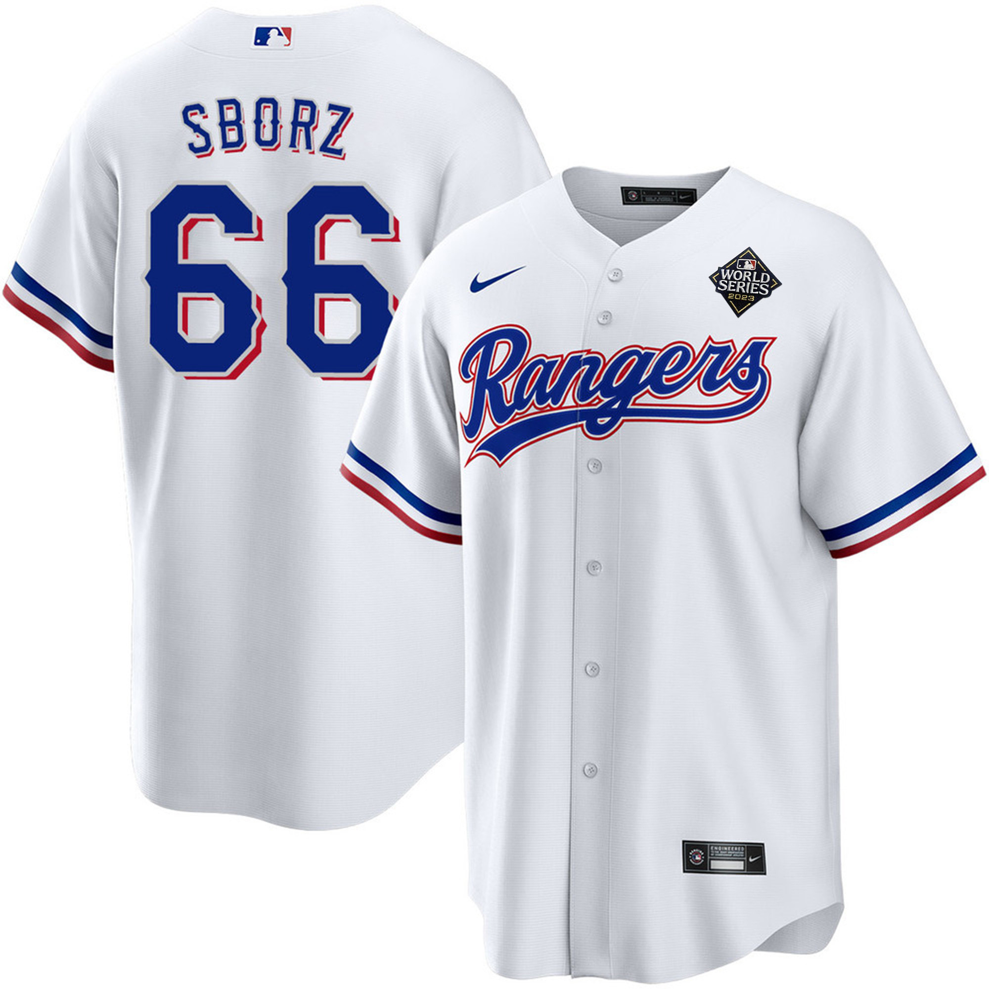 Drinkwearmerch Josh Sborz 66 Texas Rangers 2023 World Series Stitched Baseball Jersey - White