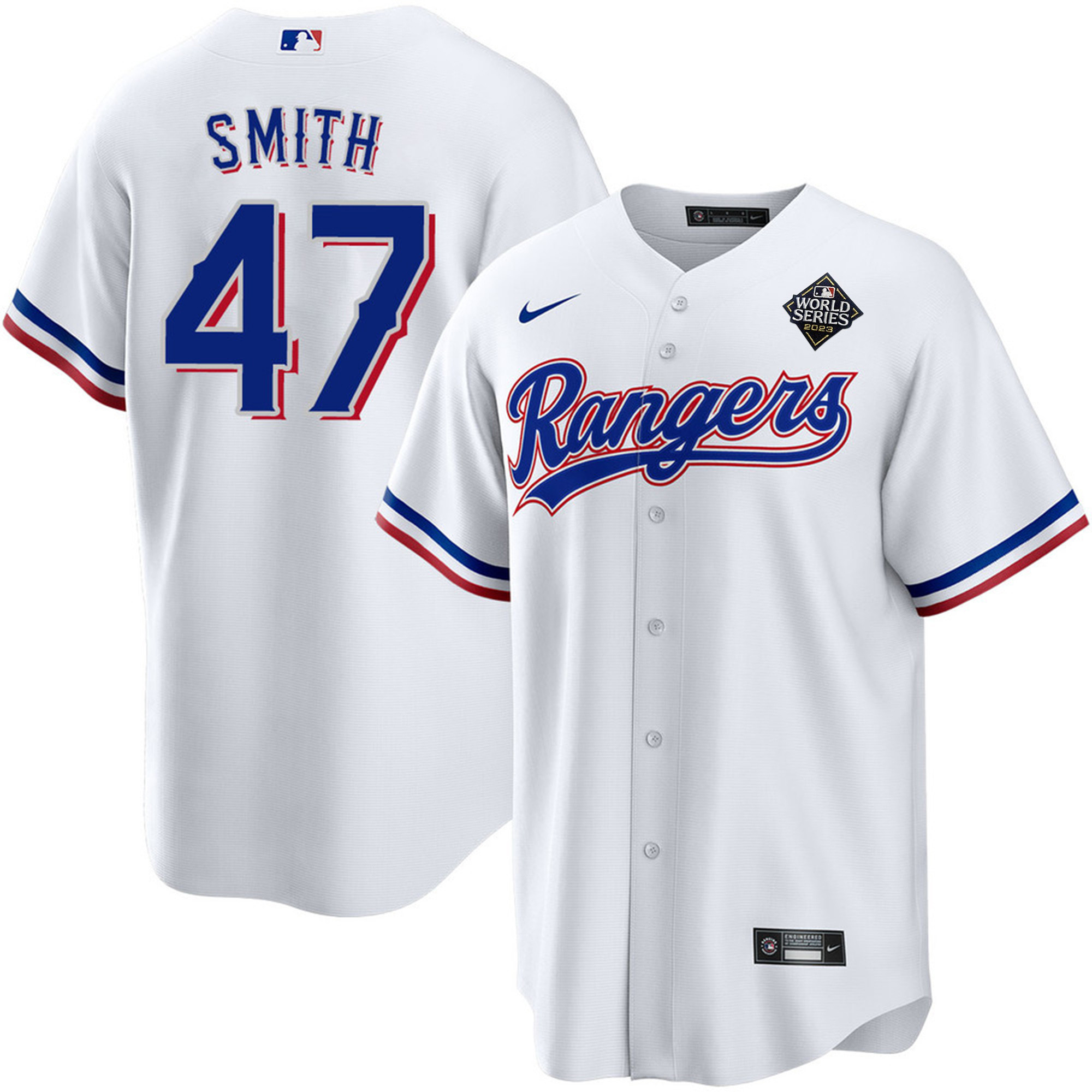 Drinkwearmerch Josh Smith 47 Texas Rangers 2023 World Series Stitched Baseball Jersey - White