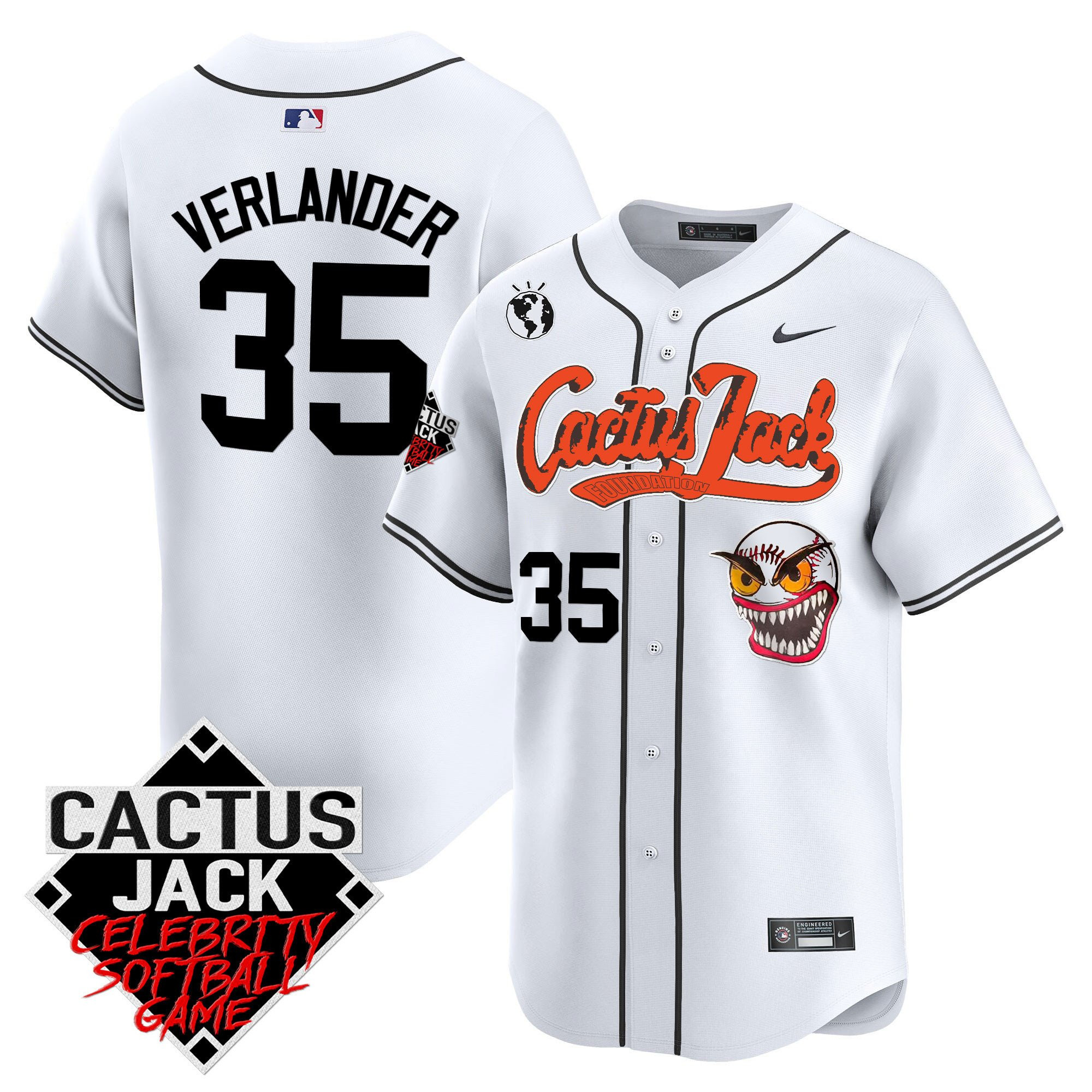Drinkwearmerch Justin Verlander 35 Houston Astros Cactus Jack Celebrity Softball Game Patch Men Jersey - White