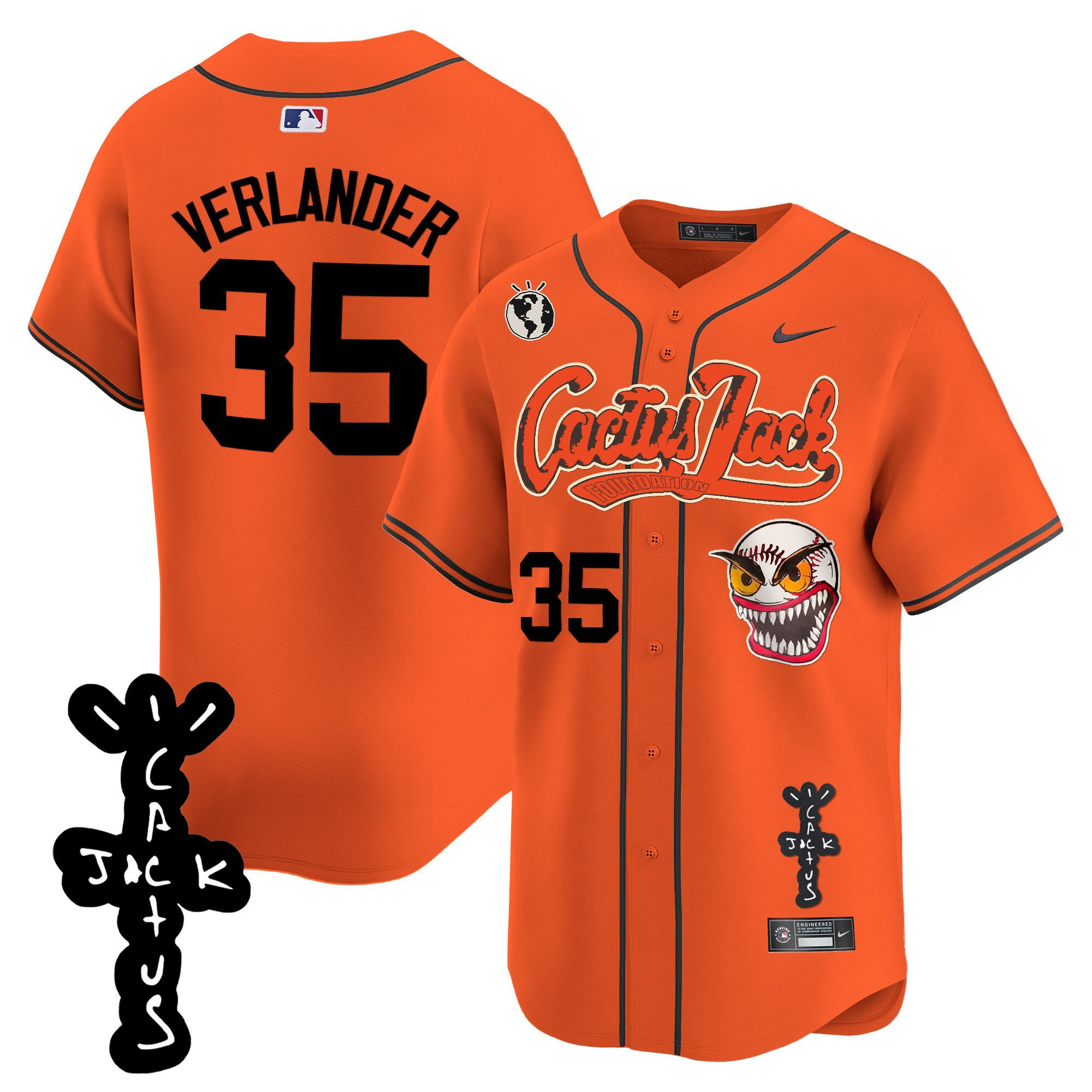 Drinkwearmerch Justin Verlander 35 Houston Astros Cactus Jack Patch V2 Men Jersey - Orange