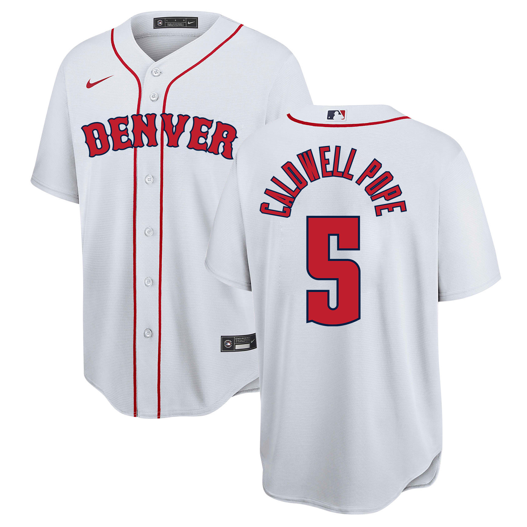 Drinkwearmerch Kentavious Caldwell-Pope 5 Denver Nuggets x Boston Red Sox Baseball Men Jersey - White