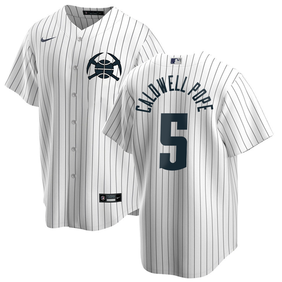 Drinkwearmerch Kentavious Caldwell-Pope 5 Denver Nuggets x NY Yankees Baseball Men Jersey - White