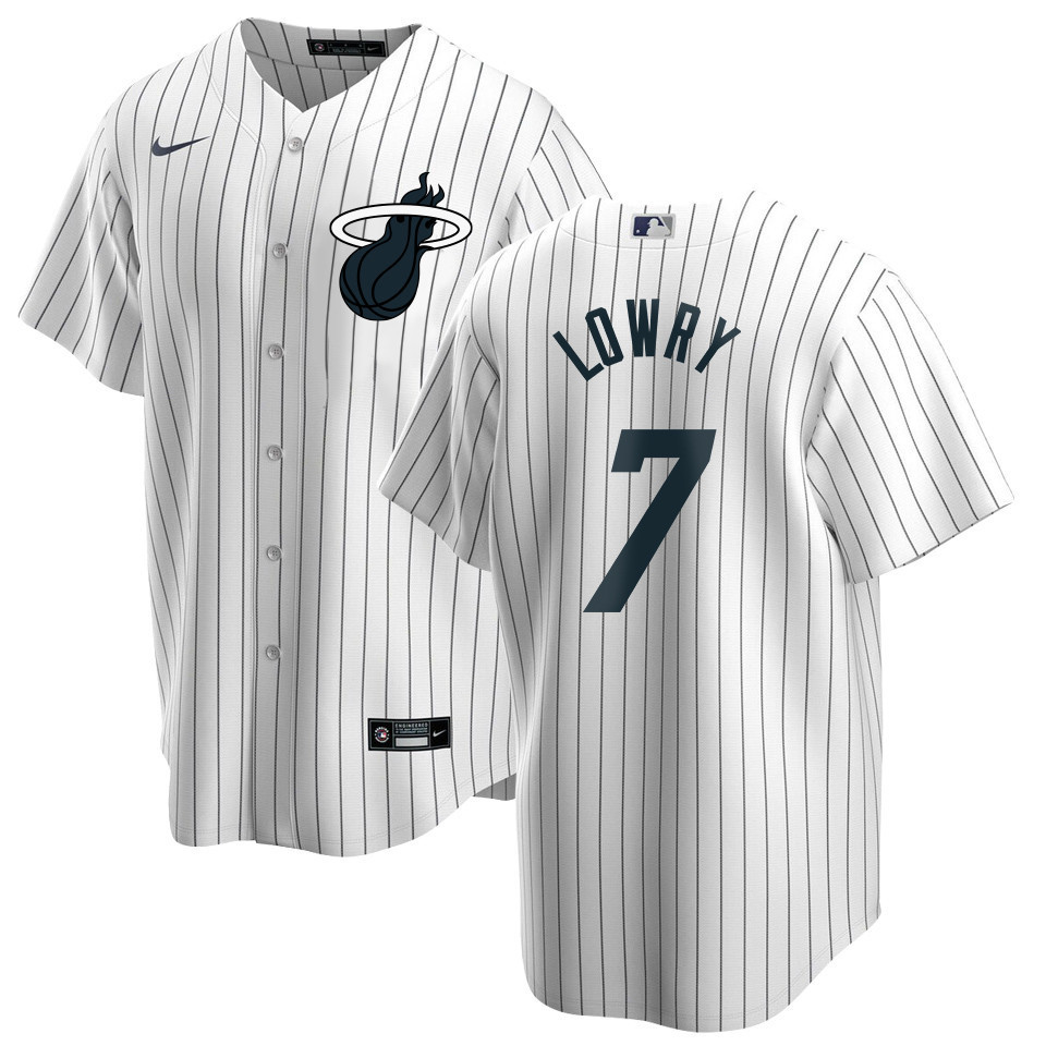 Drinkwearmerch Kyle Lowry 7 Miami Heat x NY Yankees Baseball Men Jersey - White