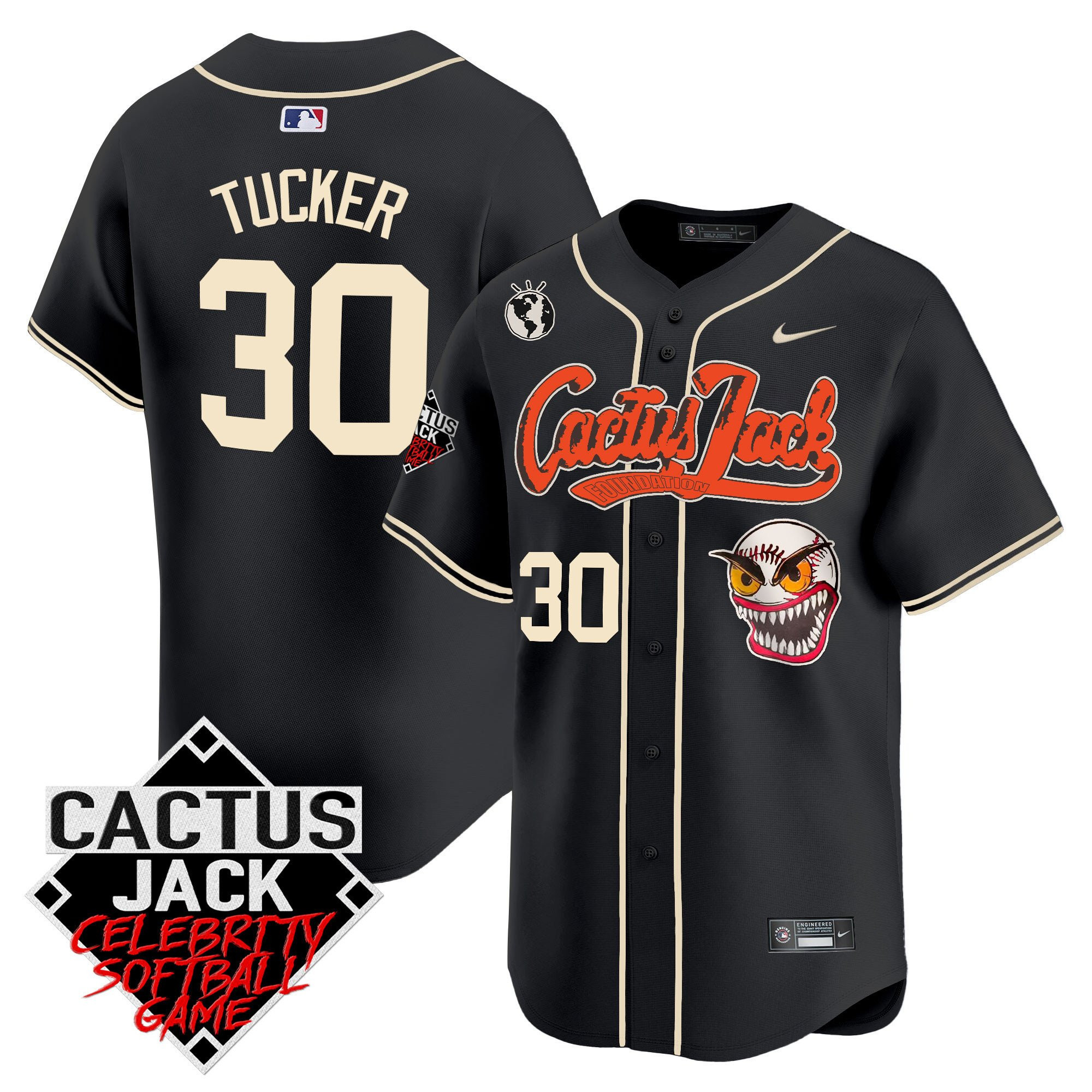 Drinkwearmerch Kyle Tucker 30 Houston Astros Cactus Jack Celebrity Softball Game Patch Men Jersey - Black
