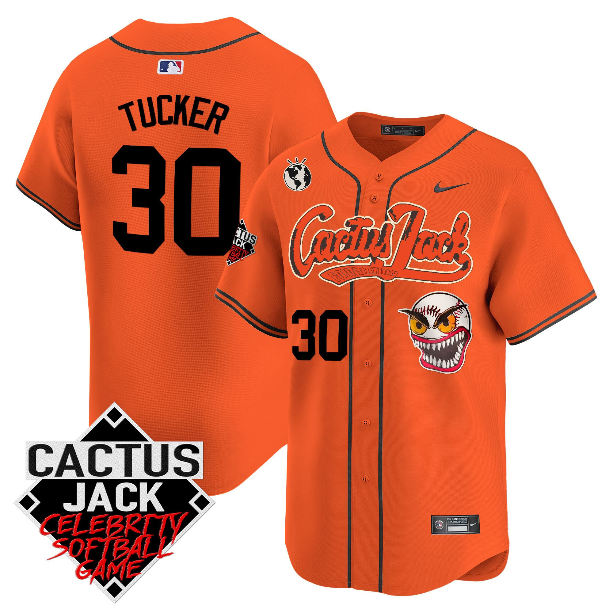 Drinkwearmerch Kyle Tucker 30 Houston Astros Cactus Jack Celebrity Softball Game Patch Men Jersey - Orange