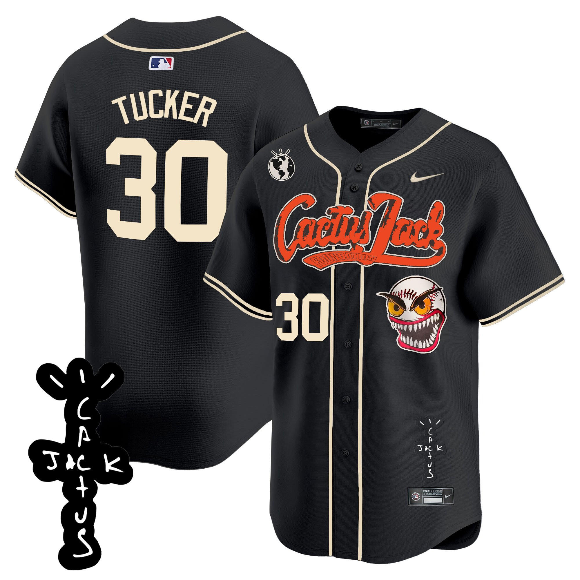 Drinkwearmerch Kyle Tucker 30 Houston Astros Cactus Jack Patch V2 Men Jersey - Black