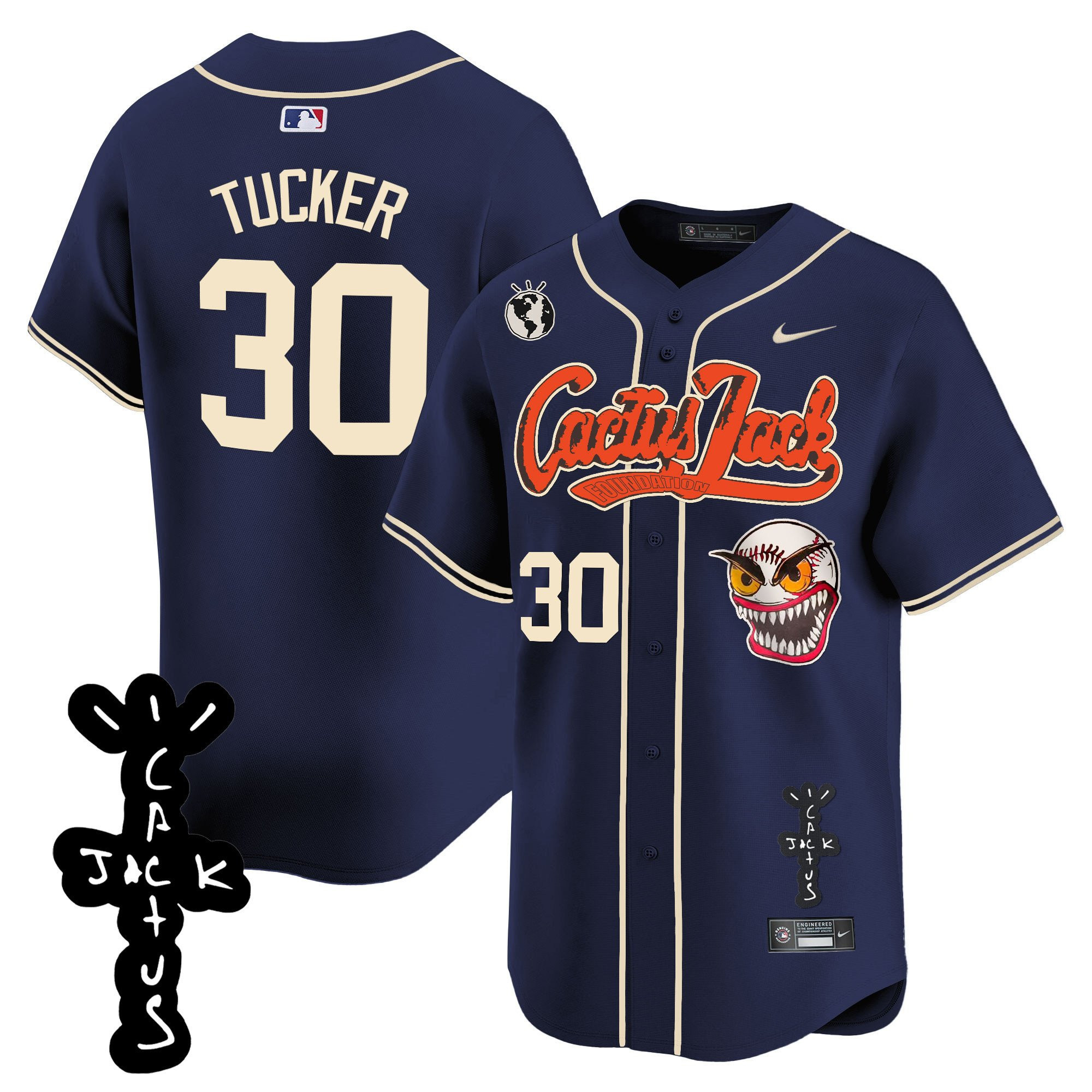 Drinkwearmerch Kyle Tucker 30 Houston Astros Cactus Jack Patch V2 Men Jersey - Navy