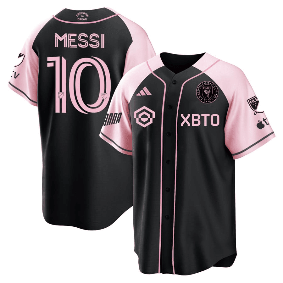 Drinkwearmerch Lionel Messi Inter Miami Baseball Cool Base Jersey - Stitched Men Jersey - Black Pink