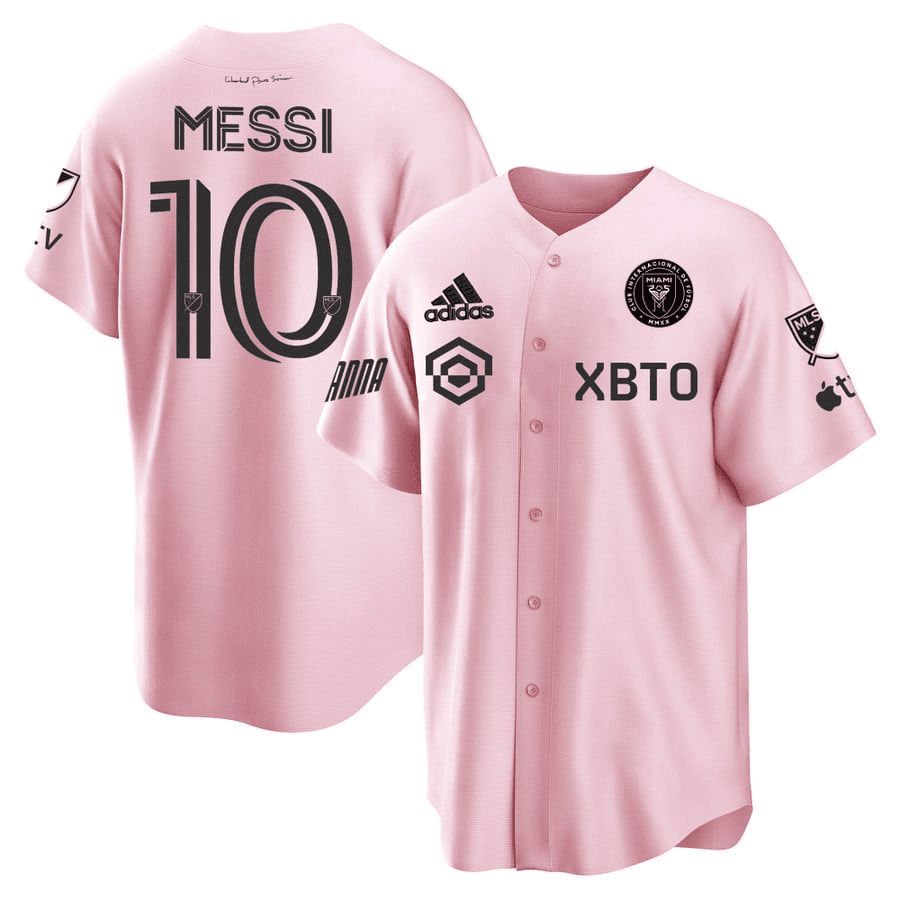 Drinkwearmerch Lionel Messi Inter Miami Baseball Cool Base Jersey - Stitched Men Jersey - Pink