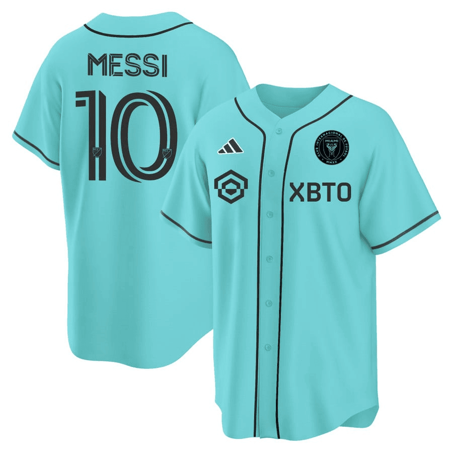 Drinkwearmerch Lionel Messi Inter Miami Baseball Cool Base Jersey - Stitched Men Jersey - Tourquise
