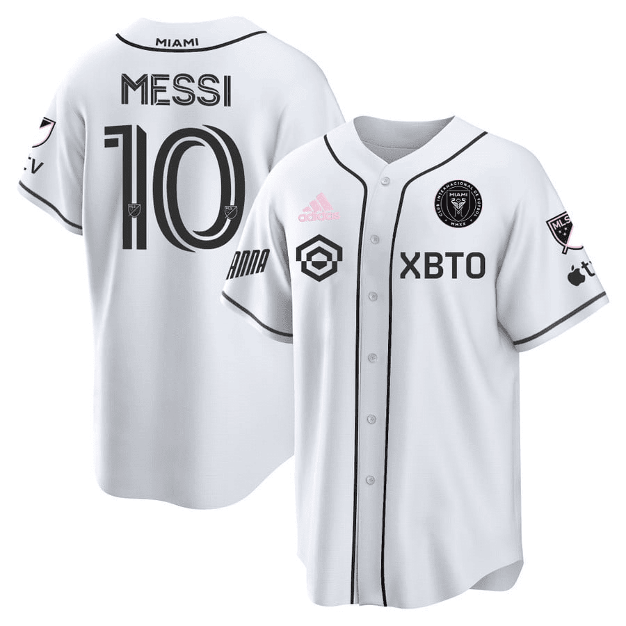 Drinkwearmerch Lionel Messi Inter Miami Baseball Cool Base Jersey - Stitched Men Jersey - White