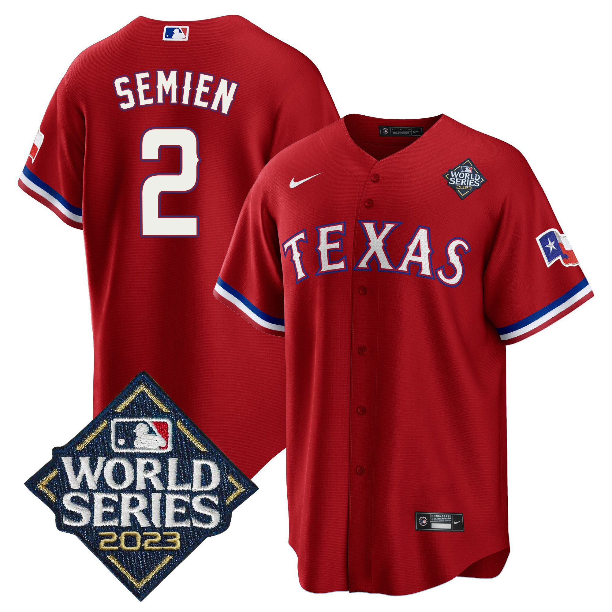 Drinkwearmerch Marcus Semien 2 Texas Rangers 2023 World Series Cool Base Stitched Baseball Jersey - Red
