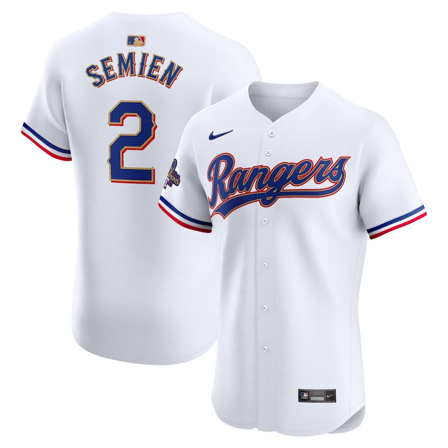 Drinkwearmerch Marcus Semien 2 Texas Rangers 2024 Gold Collection ELITE Player Jersey - White