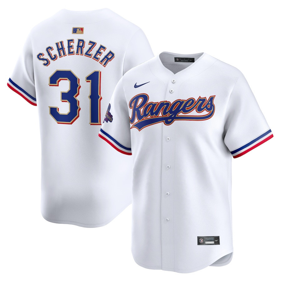 Drinkwearmerch Max Scherzer 31 Texas Rangers 2024 Gold Collection Jersey - White
