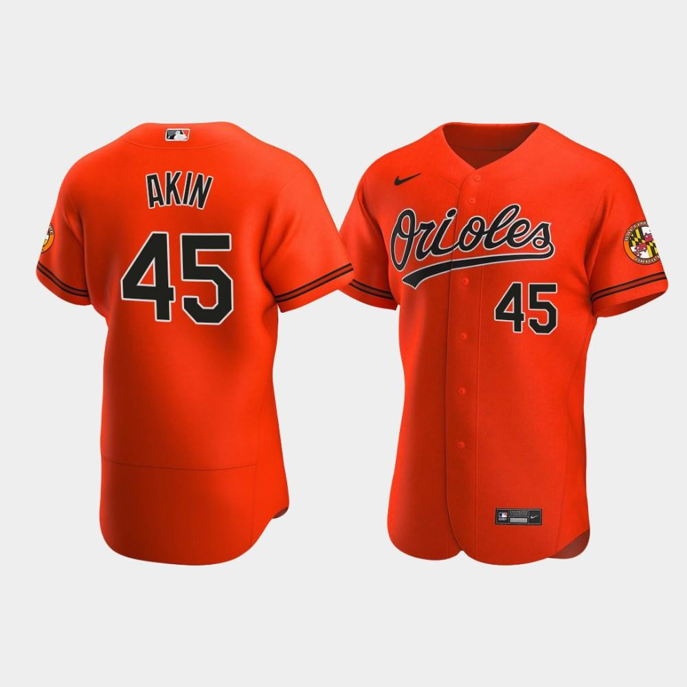 Drinkwearmerch Men's Baltimore Orioles 45 Keegan Akin Orange Alternate Jersey Jersey