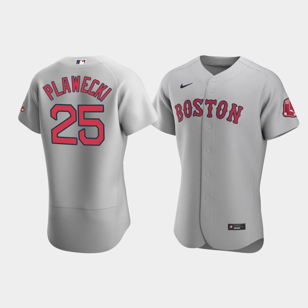 Drinkwearmerch Men's Boston Red Sox 25 Kevin Plawecki Gray Road Jersey Jersey
