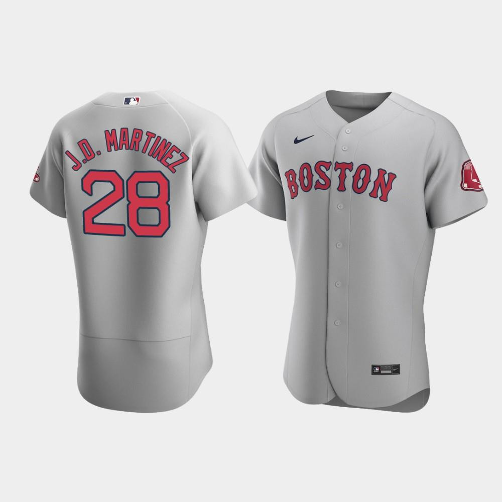 Drinkwearmerch Men's Boston Red Sox 28 J.D. Martinez Gray Road Jersey Jersey