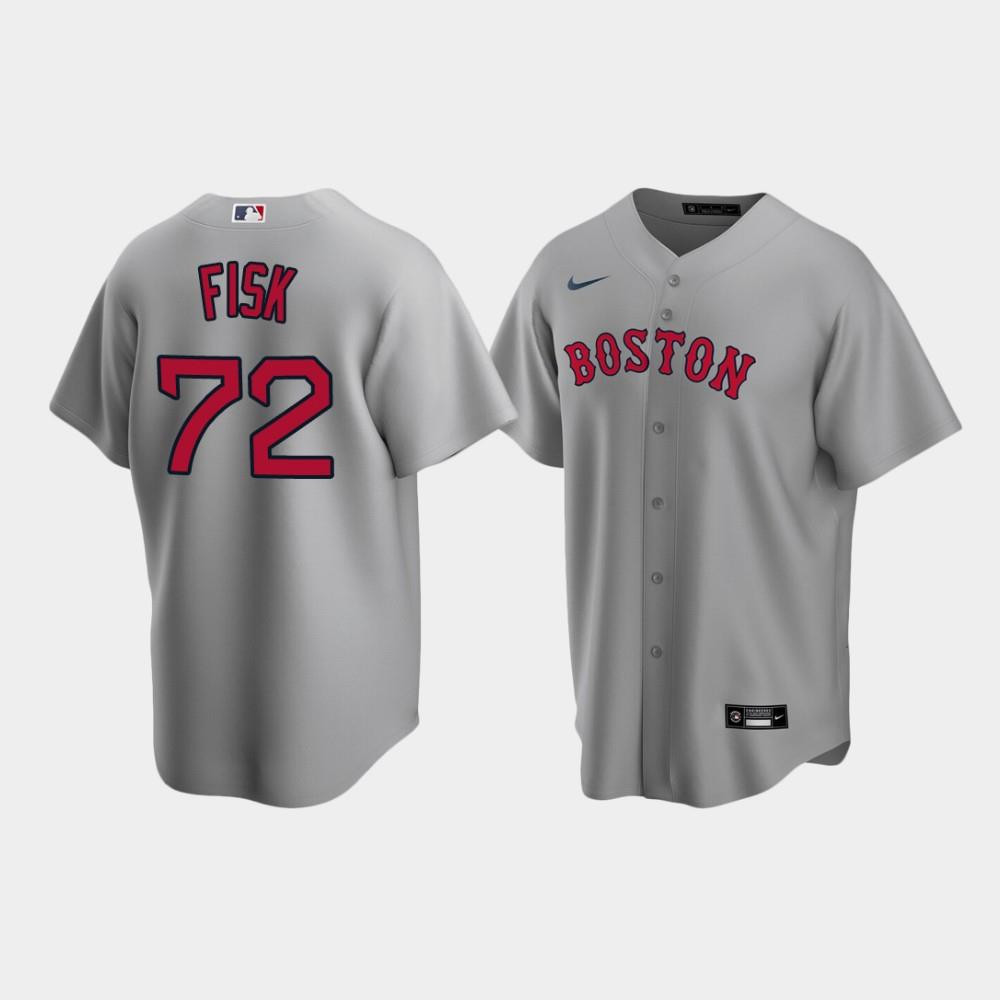 Drinkwearmerch Men's Boston Red Sox Carlton Fisk 72 Gray Road Jersey Jersey
