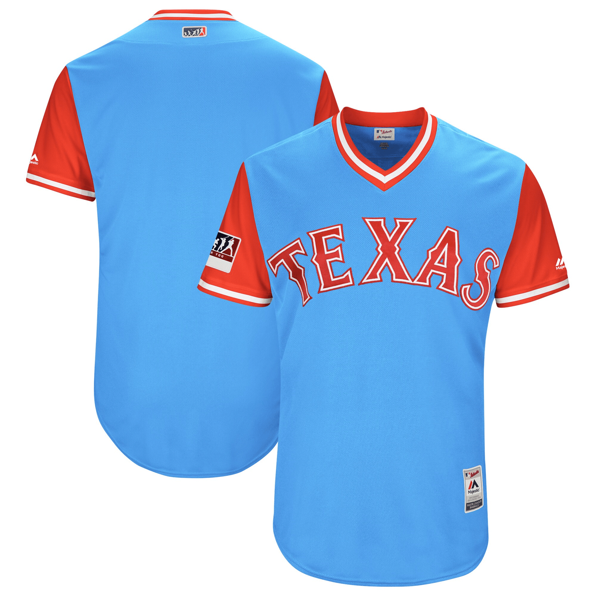 Drinkwearmerch Men's Light Blue/Red Texas Rangers 2018 Players' Weekend Team Jersey Jersey