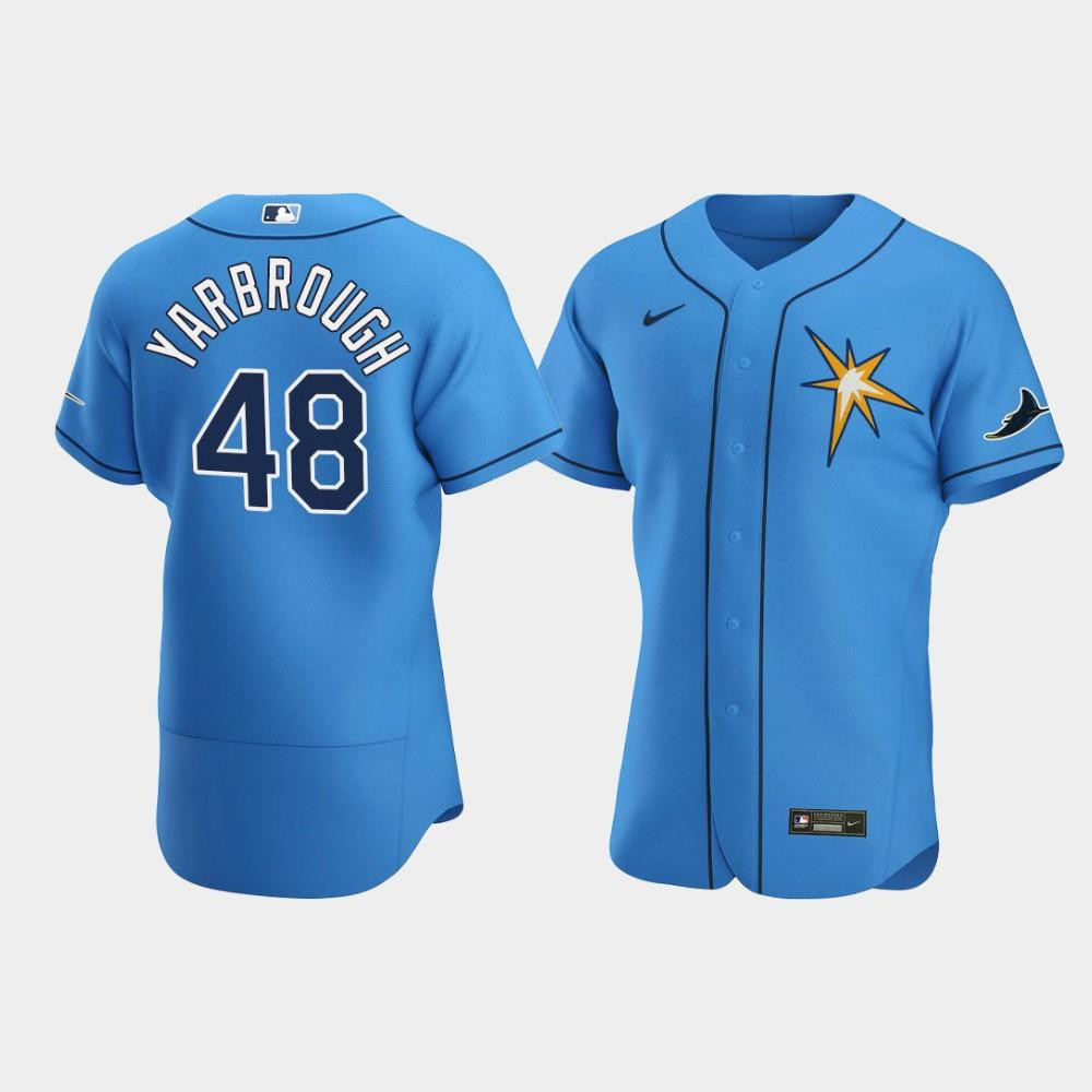 Drinkwearmerch Men's Tampa Bay Rays 48 Ryan Yarbrough Light Blue Alternate Jersey Jersey