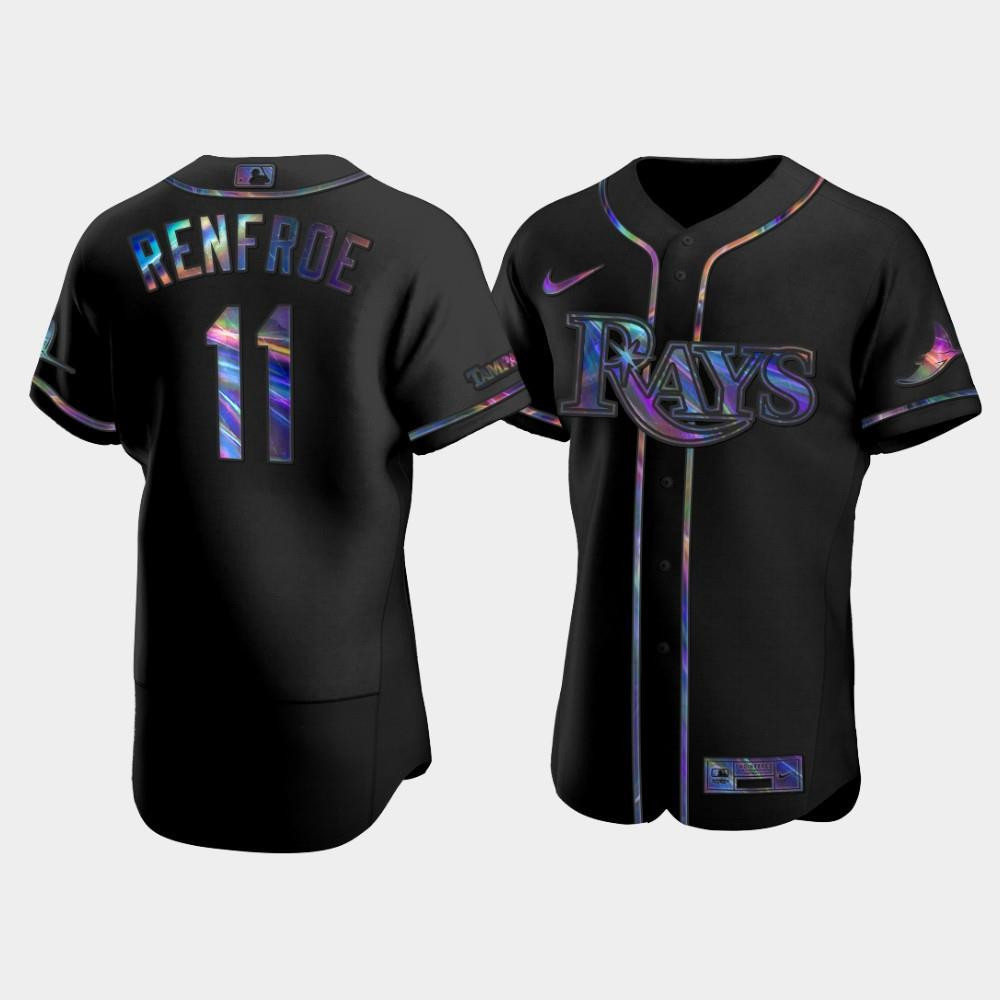 Drinkwearmerch Men's Tampa Bay Rays Hunter Renfroe 11 Black Holographic Golden Edition Jersey Jersey