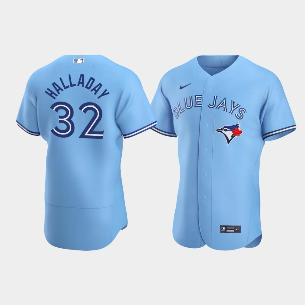 Drinkwearmerch Men's Toronto Blue Jays 32 Roy Halladay Powder Blue Alternate Jersey Jersey
