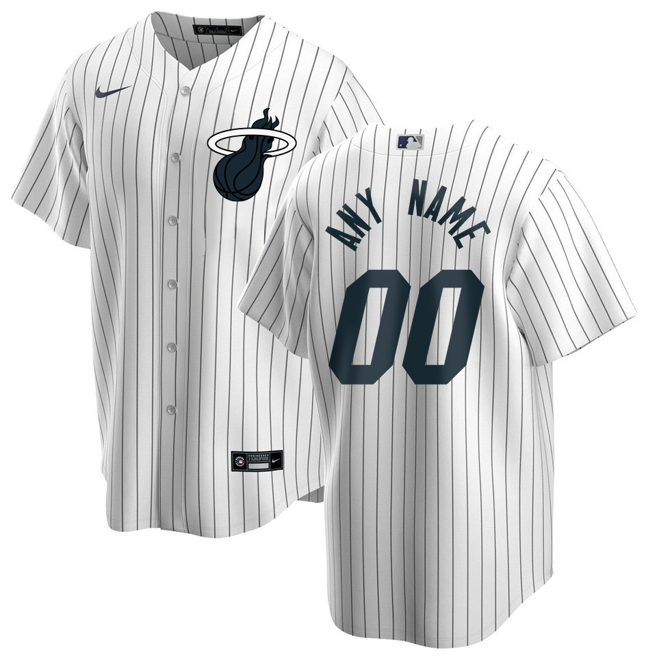 Drinkwearmerch Miami Heat x NY Yankees Baseball Men Custom Jersey - White