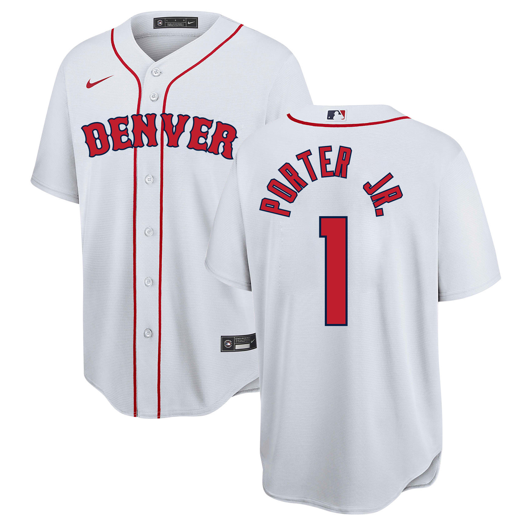 Drinkwearmerch Michael Porter Jr. 1 Denver Nuggets x Boston Red Sox Baseball Men Jersey - White