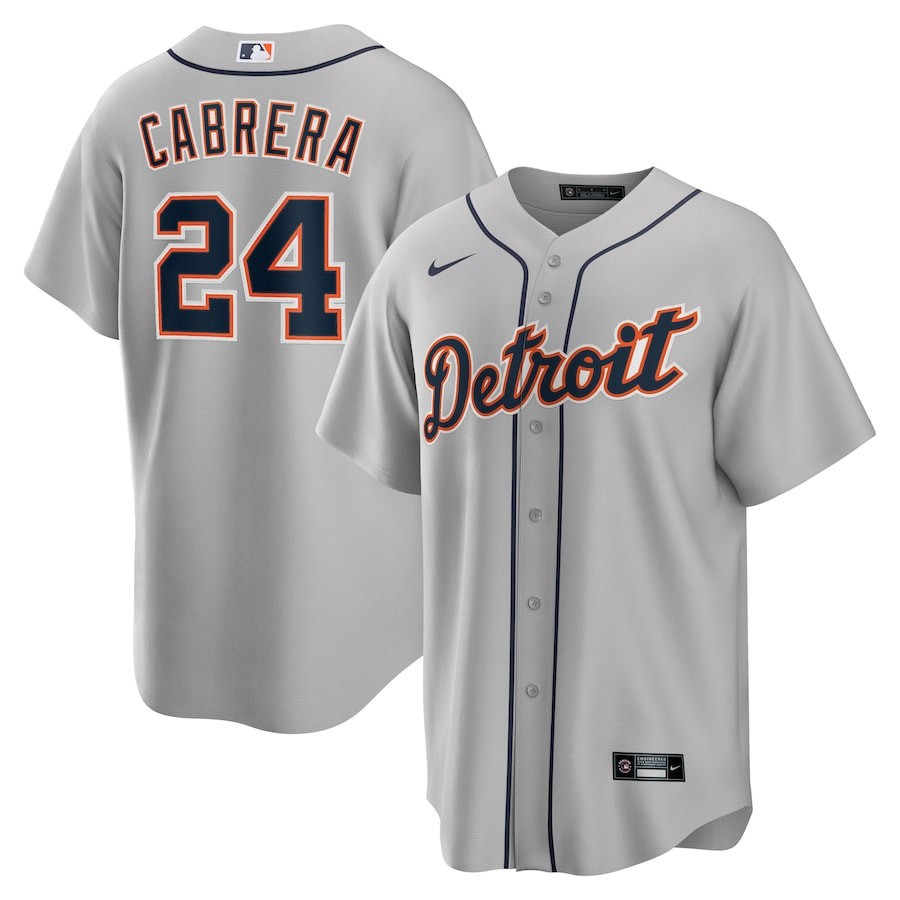 Drinkwearmerch Miguel Cabrera 24 Detroit Tigers Road Player Name Jersey - Gray