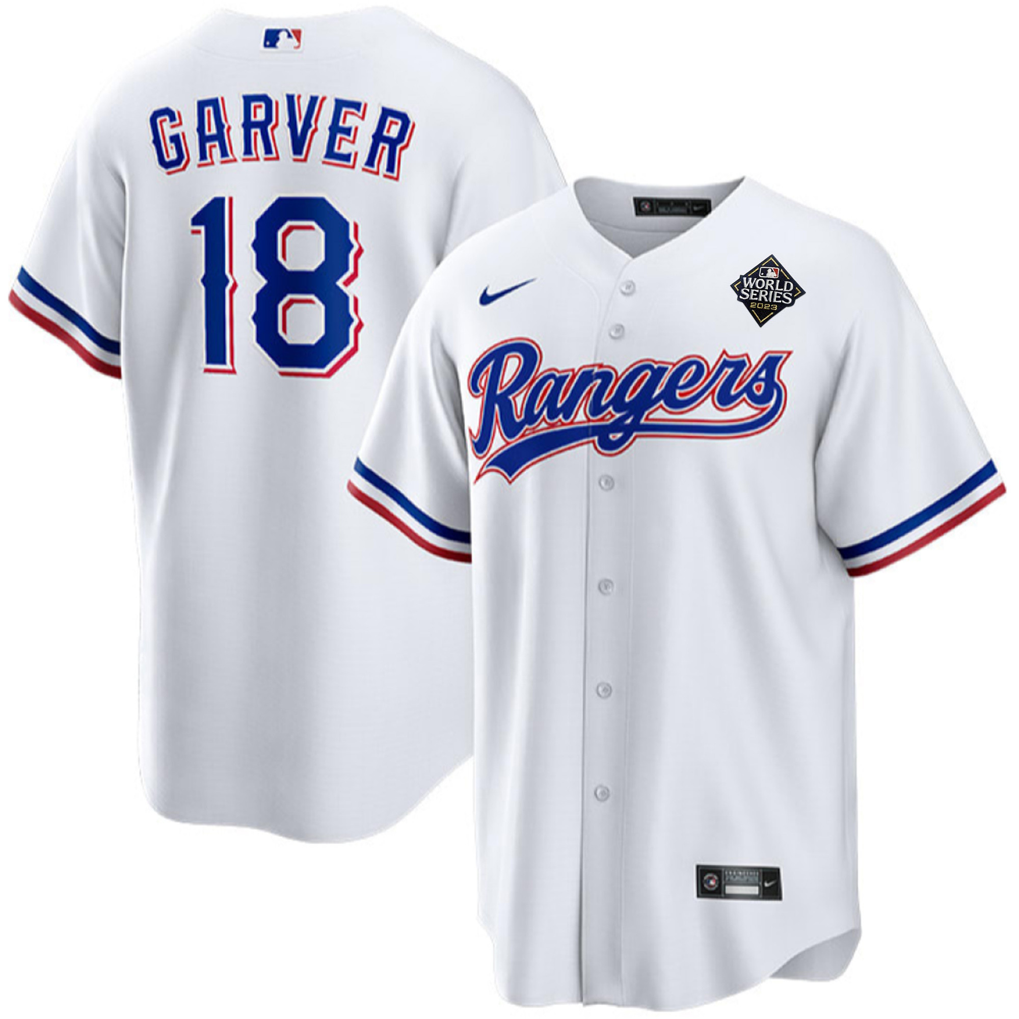 Drinkwearmerch Mitch Garver 18 Texas Rangers 2023 World Series Stitched Baseball Jersey - White