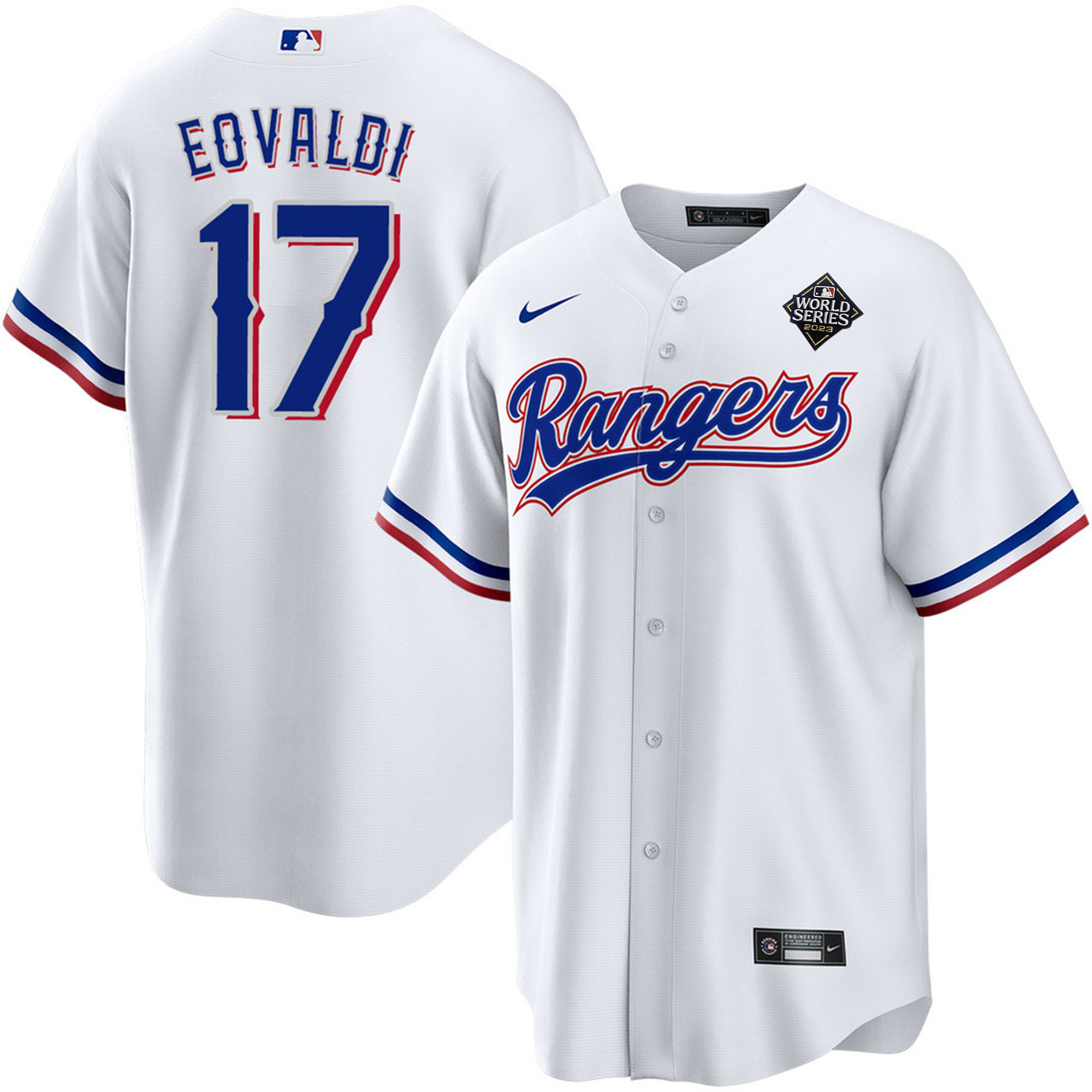 Drinkwearmerch Nathan Eovaldi 17 Texas Rangers 2023 World Series Stitched Baseball Jersey - White