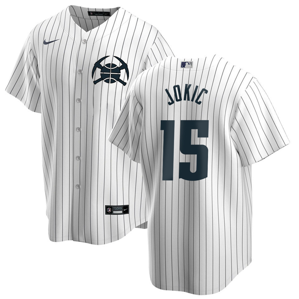 Drinkwearmerch Nikola Joki? 15 Denver Nuggets x NY Yankees Baseball Men Jersey - White