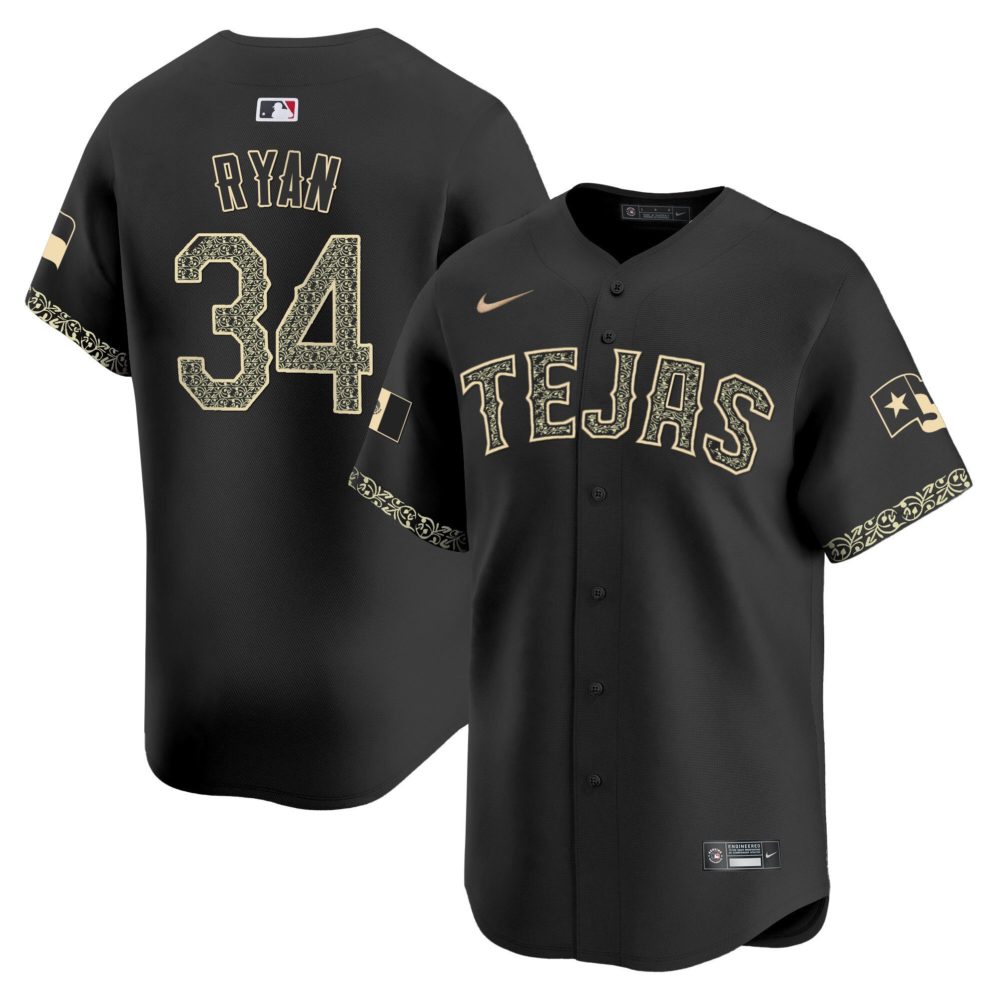 Drinkwearmerch Nolan Ryan 34 Texas Ranger Mexico Men Jersey - Black Heritage