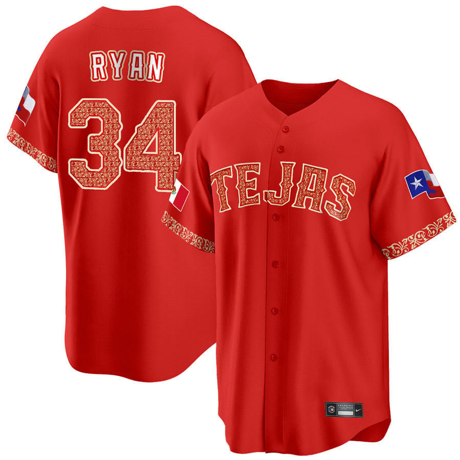 Drinkwearmerch Nolan Ryan 34 Texas Rangers Mexican Collection Baseball Men Jersey - Red
