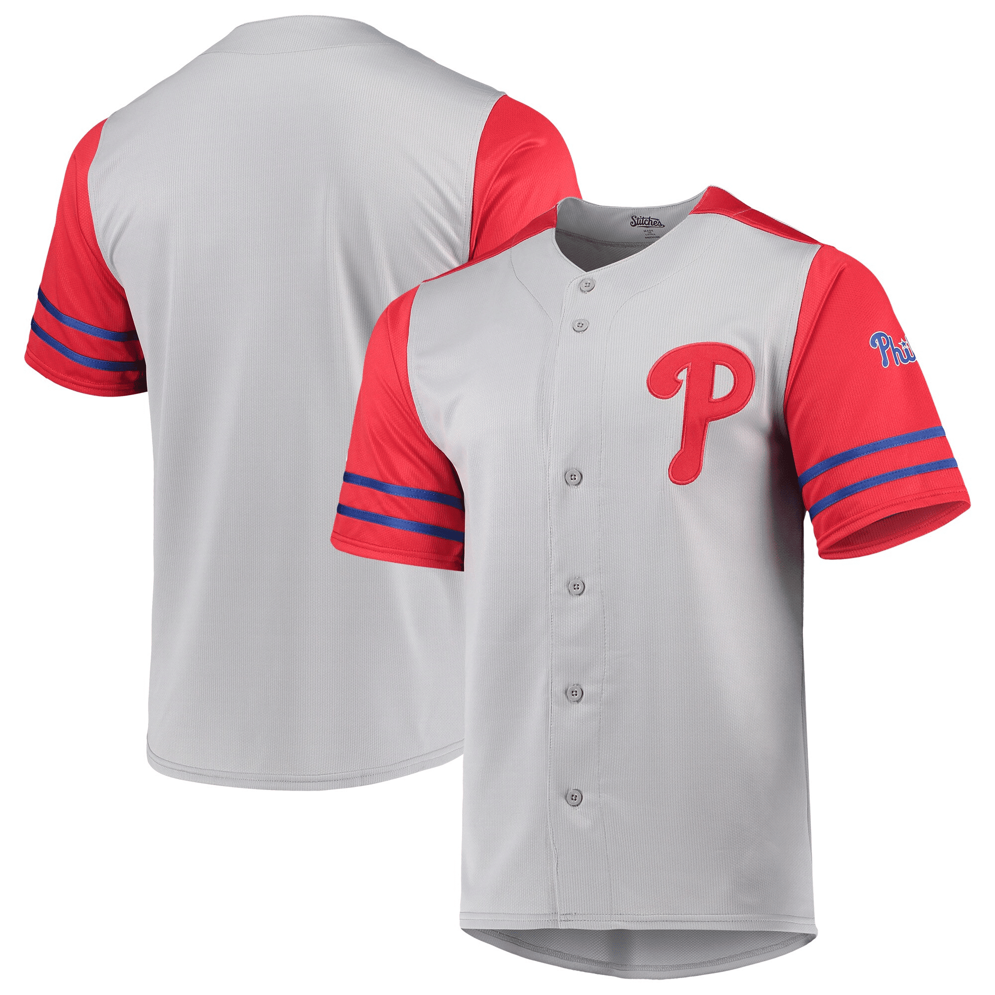 Drinkwearmerch Philadelphia Phillies Stitches Button-Up Jersey - Gray/Red Jersey