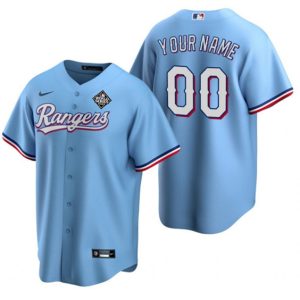 Drinkwearmerch Texas Rangers 2023 World Series City Connect Stitched Men Custom Jersey - Blue
