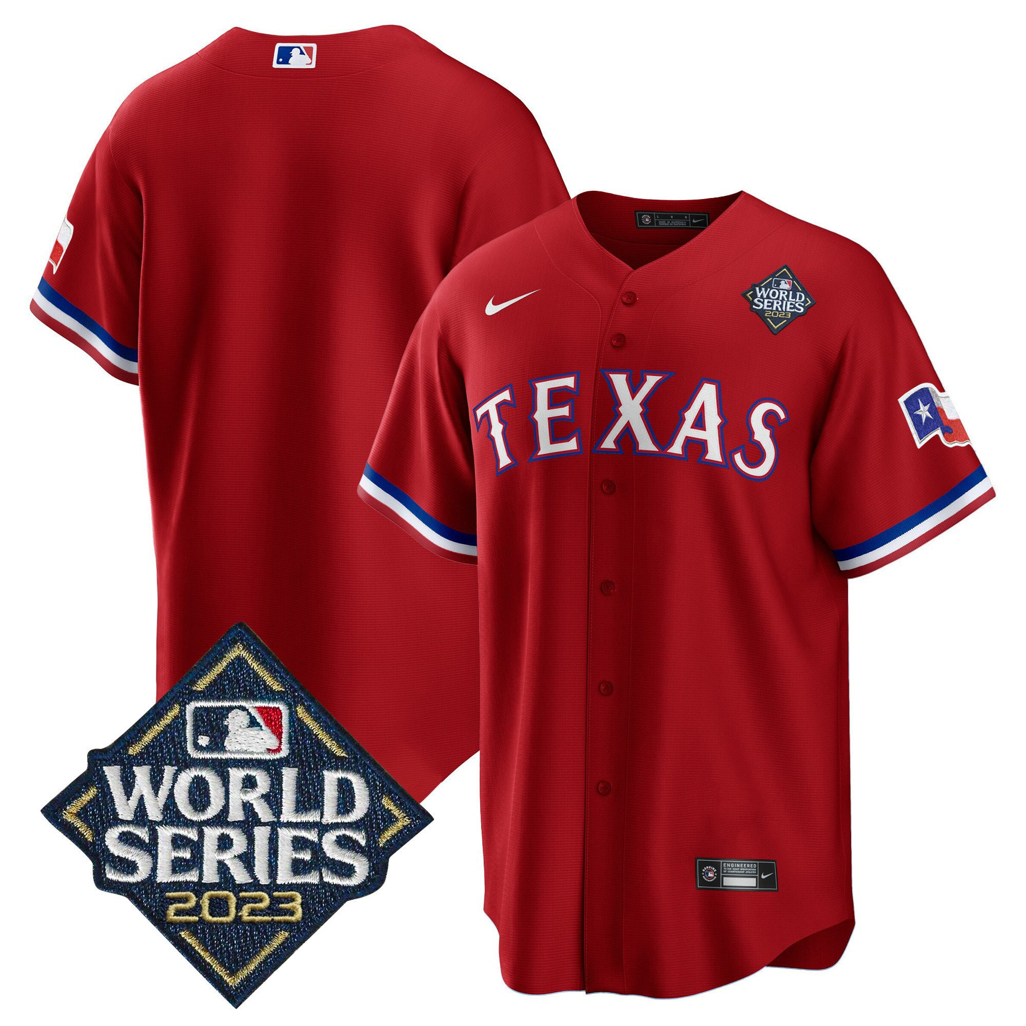Drinkwearmerch Texas Rangers 2023 World Series Cool Base Stitched Baseball Jersey - Red