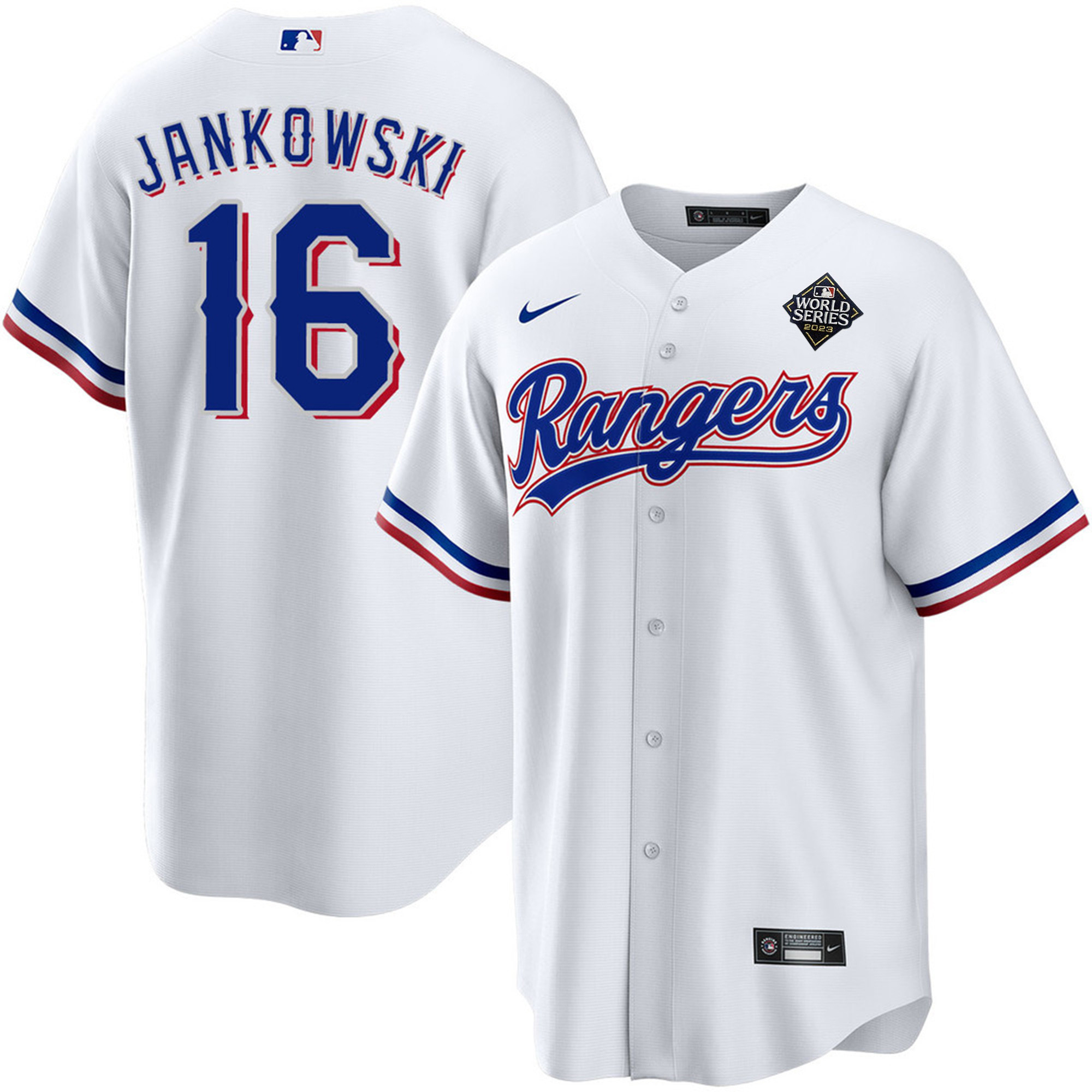Drinkwearmerch Travis Jankowski 16 Texas Rangers 2023 World Series Stitched Baseball Jersey - White