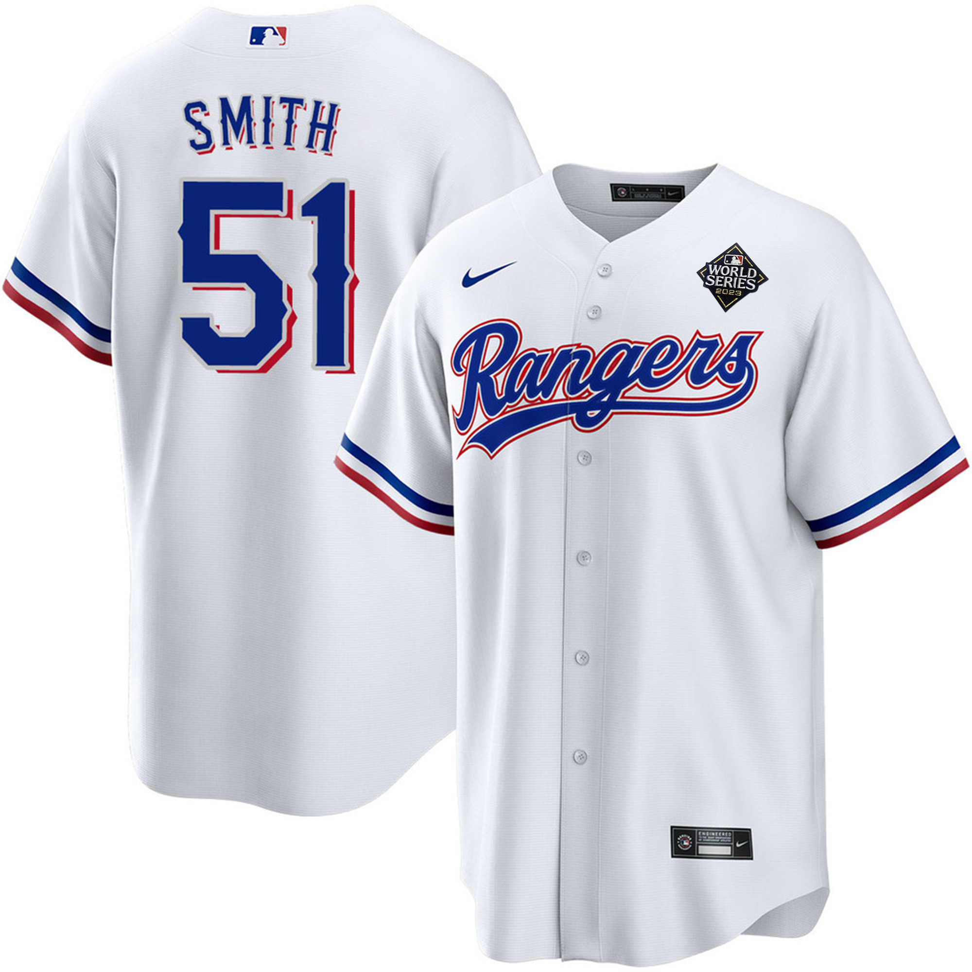 Drinkwearmerch Will Smith 51 Texas Rangers 2023 World Series Stitched Baseball Jersey - White