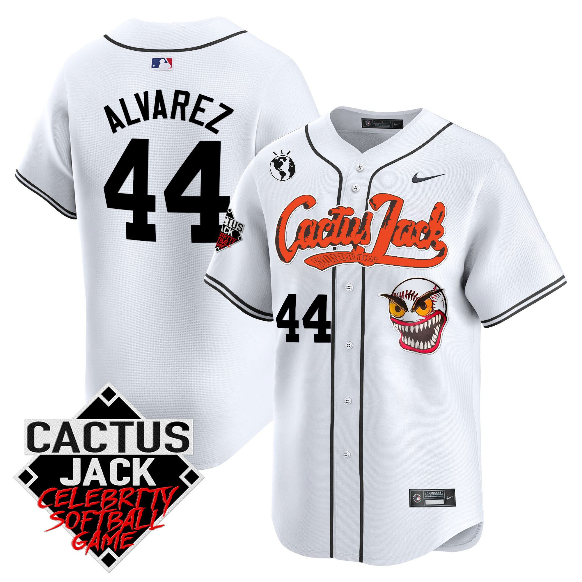 Drinkwearmerch Yordan Álvarez 44 Houston Astros Cactus Jack Celebrity Softball Game Patch Men Jersey - White