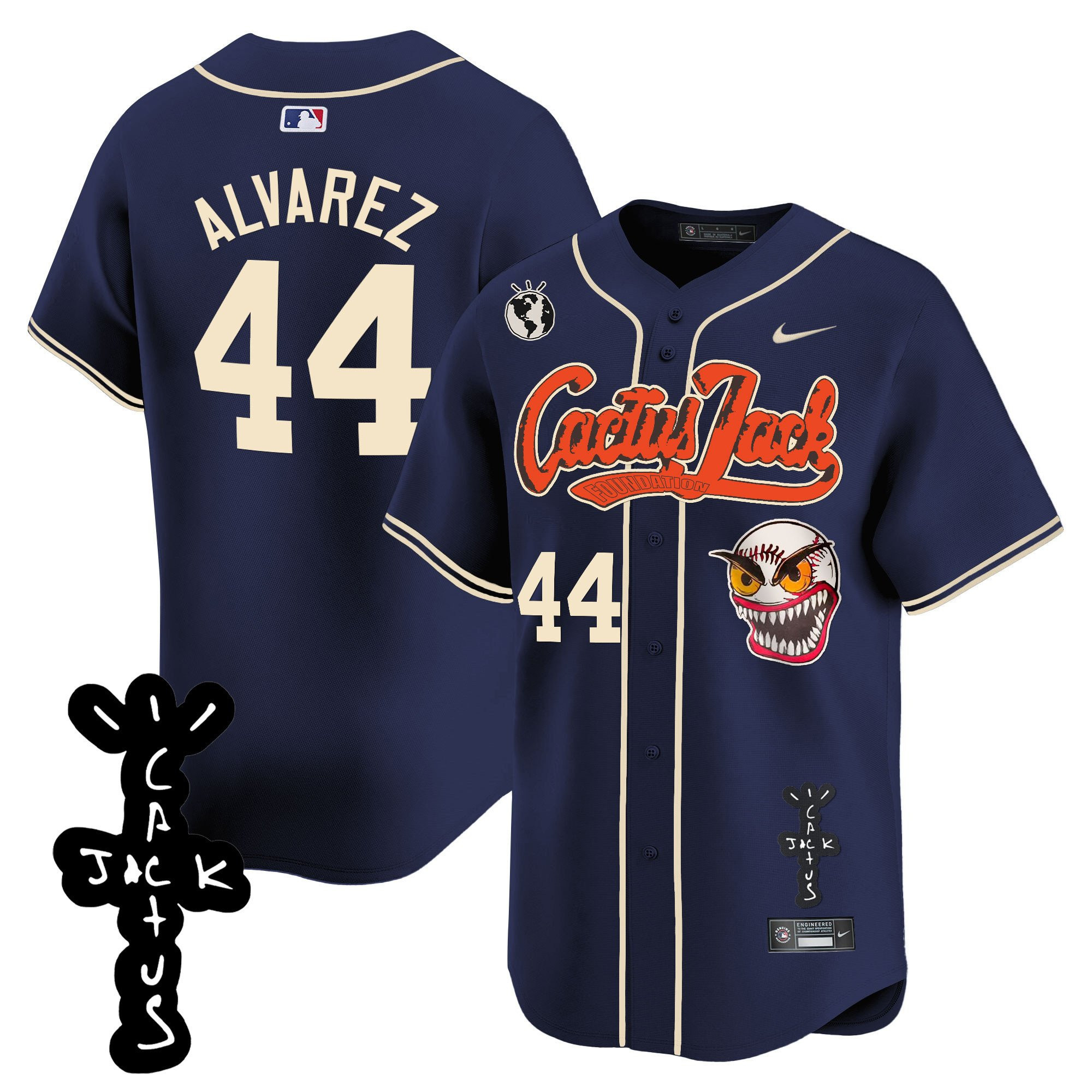 Drinkwearmerch Yordan Álvarez 44 Houston Astros Cactus Jack Patch V2 Men Jersey - Navy
