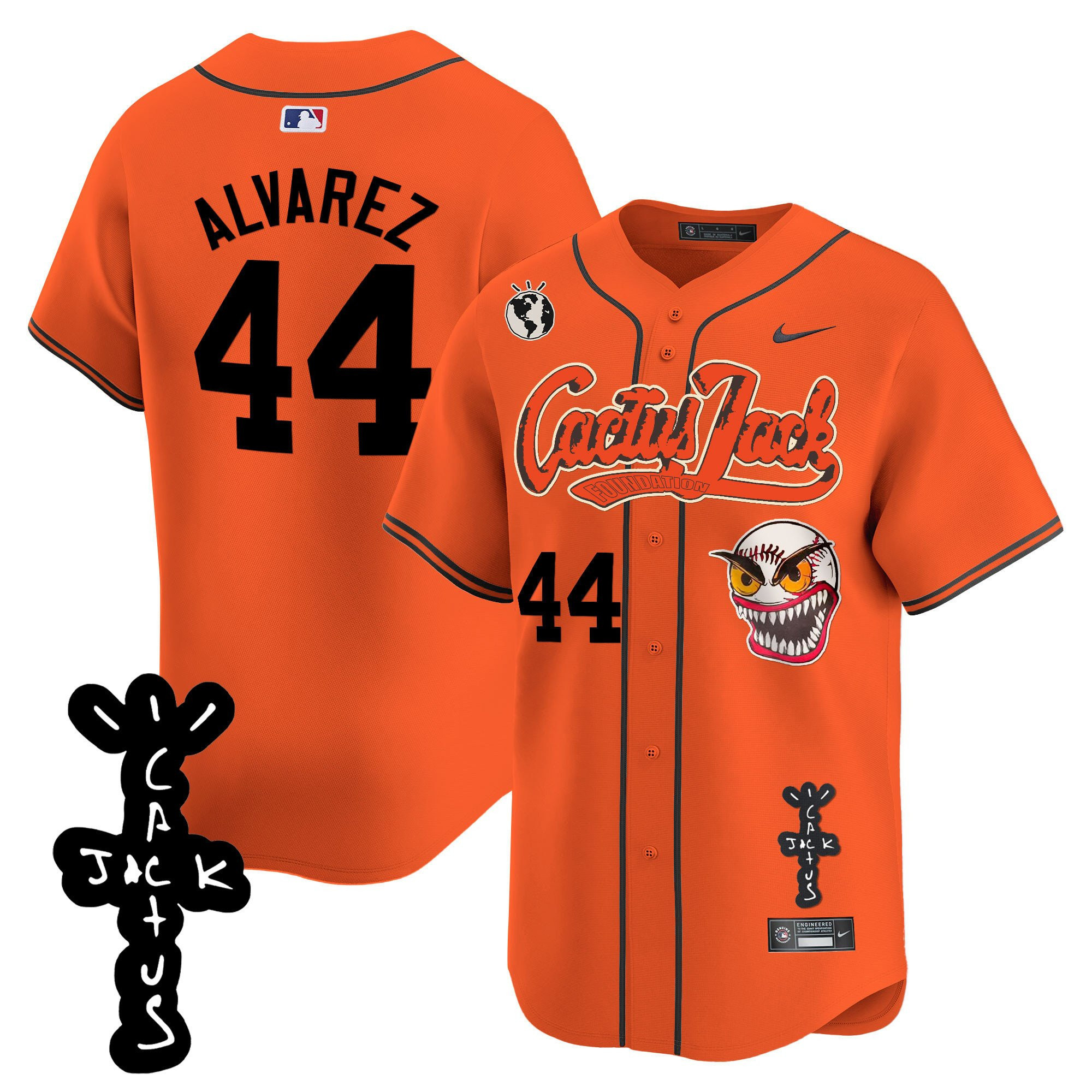 Drinkwearmerch Yordan Álvarez 44 Houston Astros Cactus Jack Patch V2 Men Jersey - Orange